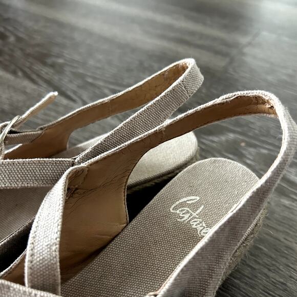 EUC Vintage Castañer Beige Canvas Espadrille Wedge Sandals EU 37 US 6.5 Peep Toe - Picture 11 of 14